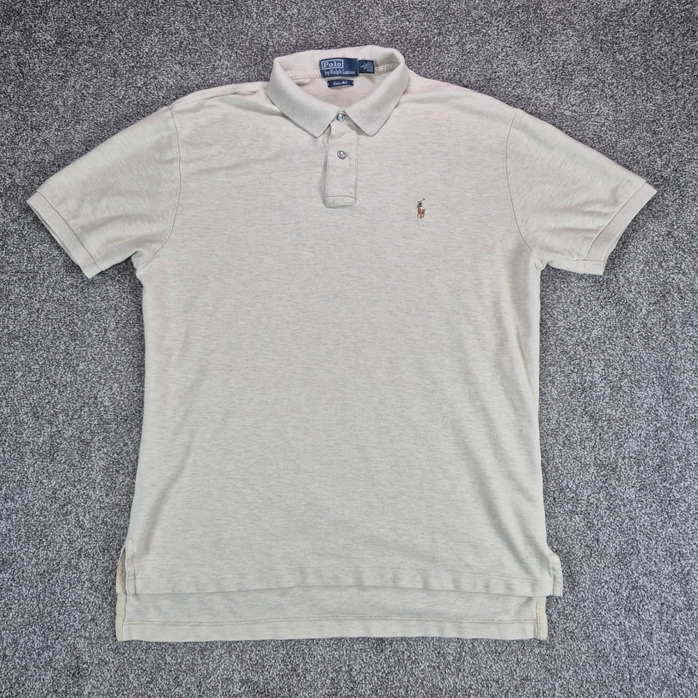Polo Ralph Lauren Polo Shirt Mens Large Beige Estate Mesh Short Sleeve Pony Logo